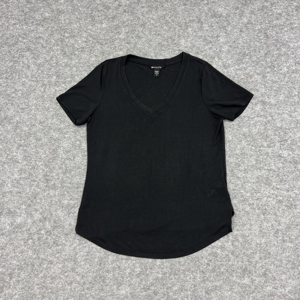 Athleta Shirt Womens M Black V-Neck Lightweight Breathable Modal Polyester